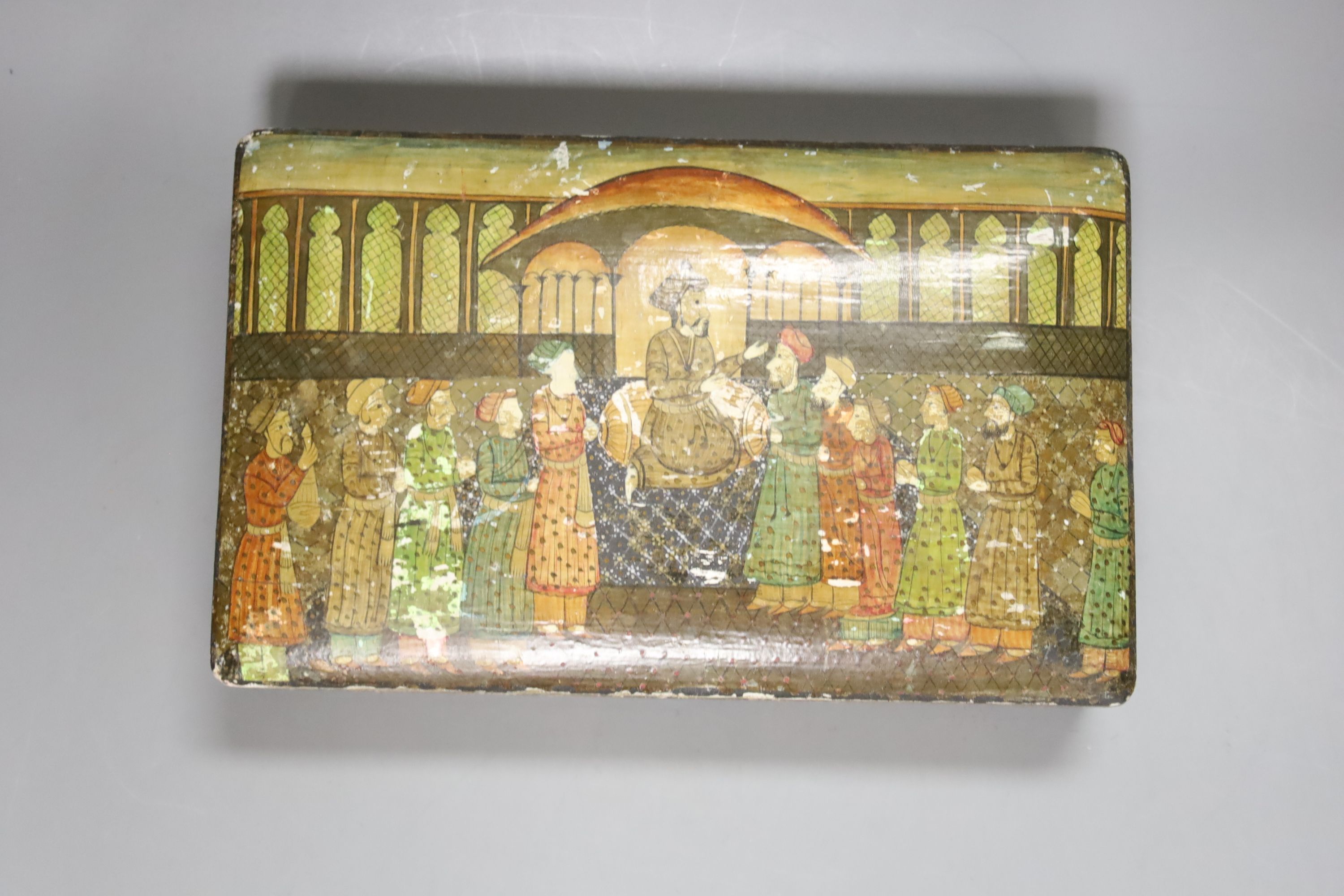 Four Persian painted lacquer boxes and four others
